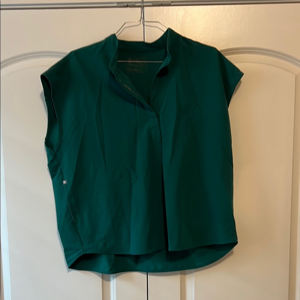 Figs v neck with button sleeveless scrub top green